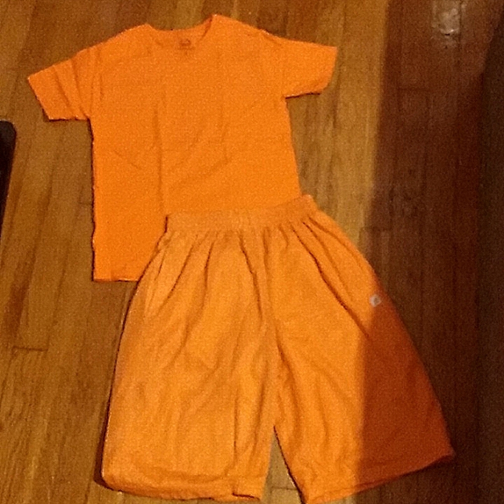 orange shirt and short set